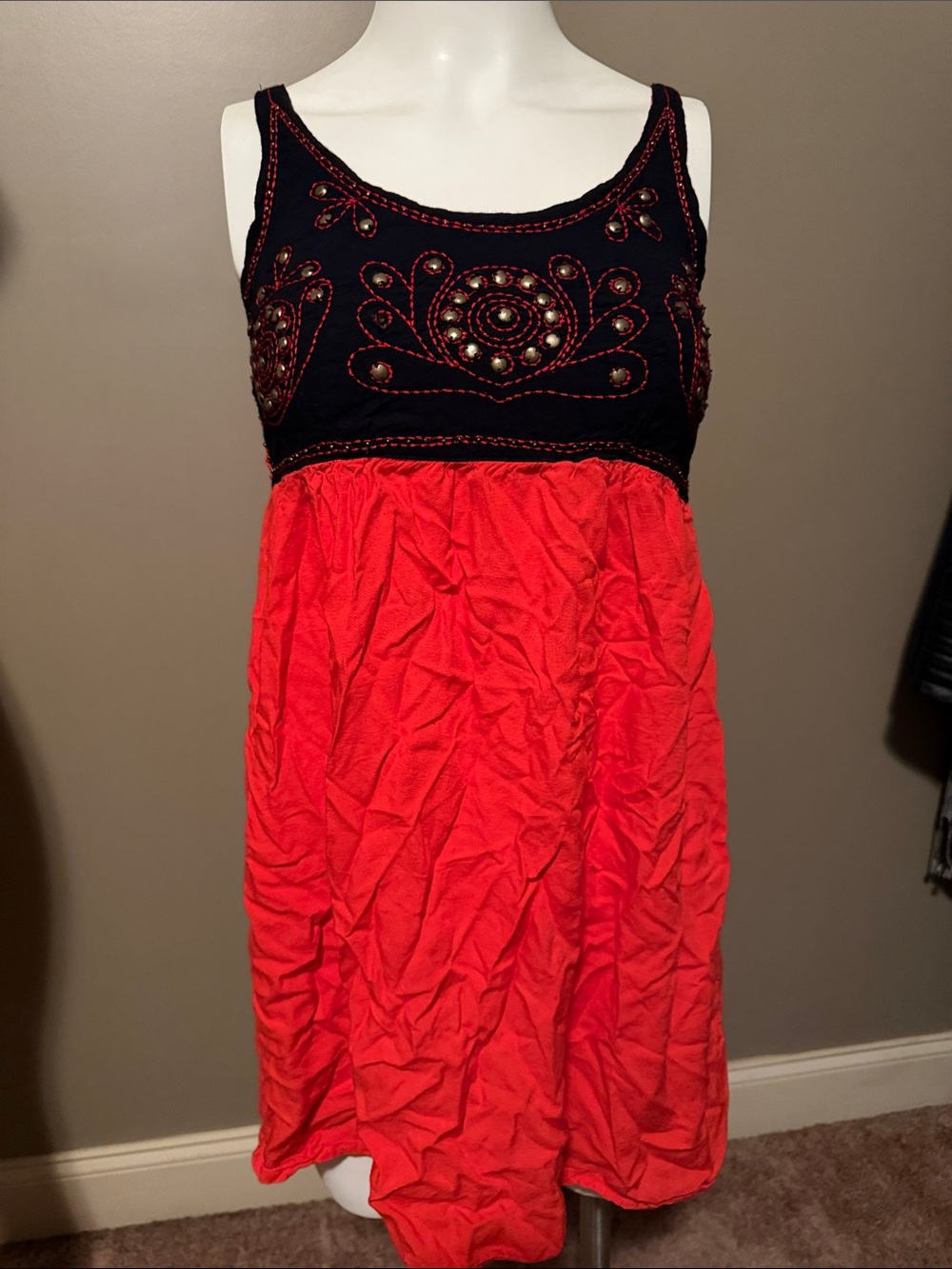 Angie Black & Red Beaded Sleeveless Mini Dress